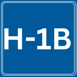 blue square with text in white that reads H-1B