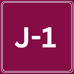 maroon square with J-1 text in white
