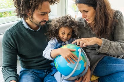 family holding a globe