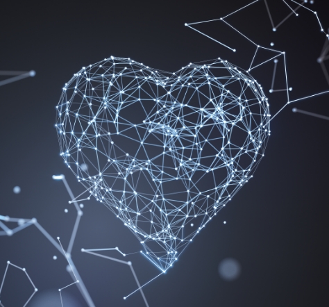 web of white lines form shape of a heart against dark background