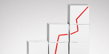 Three blocks form steps with a red line moving up the blocks