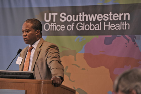 A man speaking at the UTSW Office of Global Health meeting