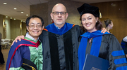 Supporting Cancer Biology graduate Natalie Z. Phinney, Ph.D., (right) as she begins the next phase of her career are Siyuan Zhang, M.D., Ph.D., (left) Associate Professor of Pathology, and Rolf Brekken, Ph.D., Director of the Cancer Biology Program and Professor of Surgery, Pharmacology, and in the Hamon Center for Therapeutic Oncology Research.