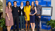 Ms. Gemmell celebrates her award with her Cancer Genetics colleagues, from left: Kelsey Moriarty, M.S., CGC; John Zimmerman, M.S., CGC; Elise Watson, M.S., CGC; Cheyla Clark, M.S., M.P.H., CGC; and Parker Read, M.S., CGC.