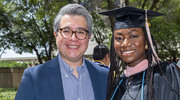 Dr. Cano and graduate Oluwaseun Bankole, M.P.H., pause for a quick photo amid the celebration.