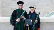 Iatros Award winner Alec Mason, M.D. (left), poses for a photo with Ho Din Award winner Alexa Wilden, M.D.