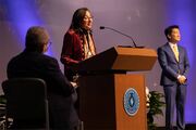 Dr. Lina Chalak, Mentoring Award recipient, thanks leadership for “giving us these moments of joy in the middle of everything that we’ve faced the past two years.” She also expressed how important it was to have a partner who supported her academic journey.