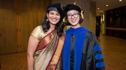 Graduate school is nothing without your friends. Akansha Shah, M.S., Ph.D., (left) and Xinyi Zhang, Ph.D., are a testament to that.