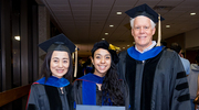 Genetics, Development, and Disease graduate Karla Gabriela Cano Hernandez, Ph.D., (center) proudly holds her diploma alongside Ning Liu, Ph.D., Professor, and Eric Olson, Ph.D., Chair, both with the Department of Molecular Biology.