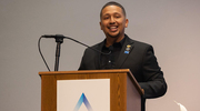 Pinnacle Award recipient Jose Rene Macias, Clinical Staff Assistant II, UTSW Family Medicine Clinic at Texas Health Dallas, thanks his family and teammates for his success.
