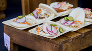 Reception guests are treated to bao buns, among other delicious handheld bites.