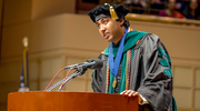 Dr. Gowda delivers his acceptance speech after receiving the Ho Din Award.