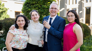 Mr. Pons and his wife, Maria Rodriguez, and daughters, Yara and Jocelyn, savor the reception that followed the awards ceremony.