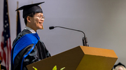 Zhijian “James” Chen, Ph.D., Professor of Molecular Biology and Director of the Center for Inflammation Research, delivers a powerful keynote speech on the future of research and medicine.
