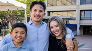 Ms. Bui shares the special evening with her son, Owen, and husband, Chris.