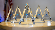 The gleaming Pinnacle Awards make a stunning appearance before being handed out to their well-deserving recipients.