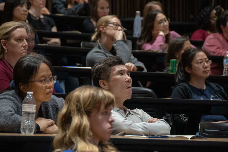 The audience listened to Dr. Fisher’s Feb. 20 lecture, which focused on the placenta and how it interacts with the mother. Diverse audience listening intently