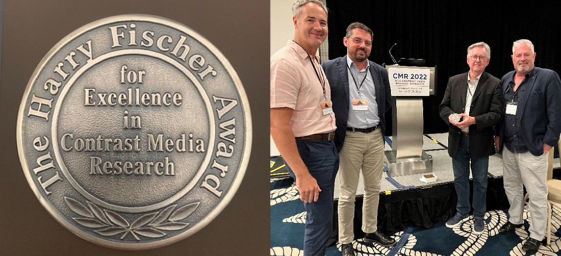 Dean Sherry, second from right, receives 2022 Harry Fischer Award.
