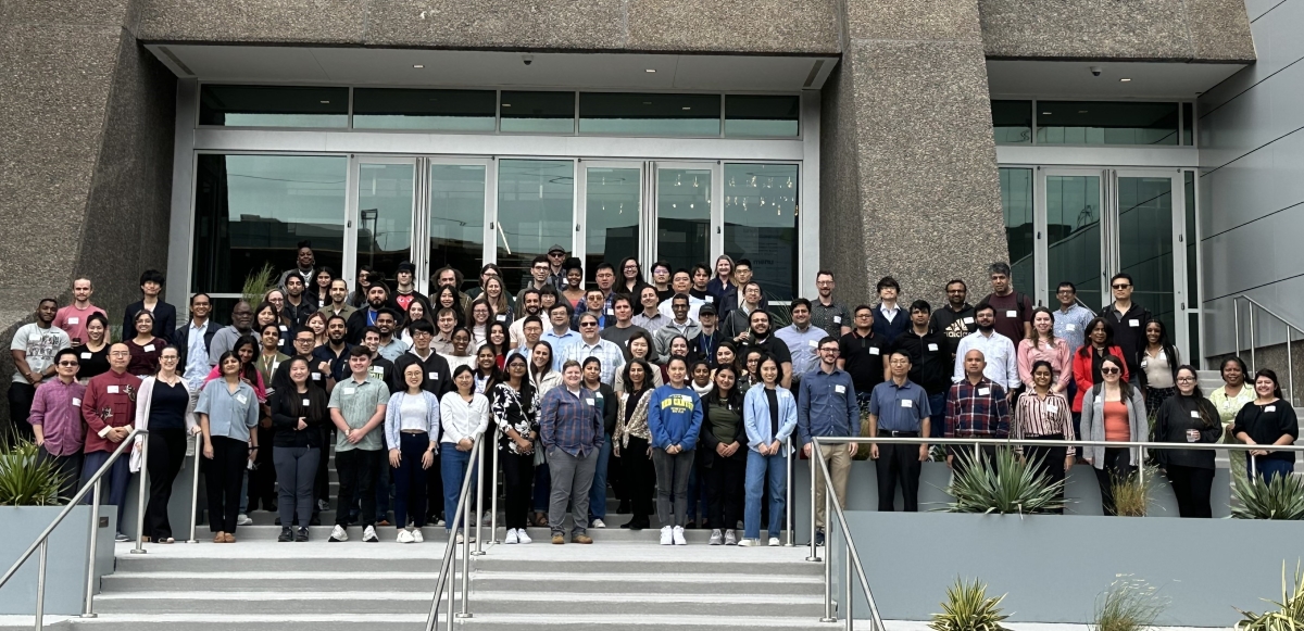 2023 Green Center for Reproductive Biology Sciences Retreat Approximately 100 members of the Green Center lined up on the stairs in front of Pegasus Park