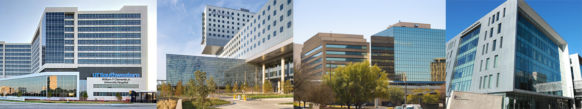 exterior views of campus buildings CUH, PMH, POB and Moody