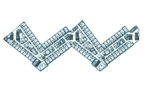 Blueprint for William P. Clements Jr. University Hospital Overhead blueprint showing W-shaped hospital outline