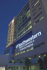 Clements University Hospital Night view of Clements University Hospital