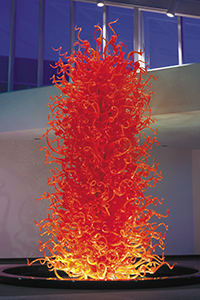 Chihuly Glass Sculpture in Seay Lobby Orange glass sculpture