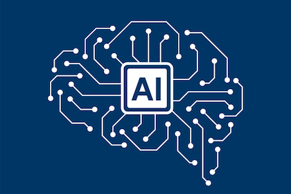 Drawing of a brain with the letters AI in the middle of it