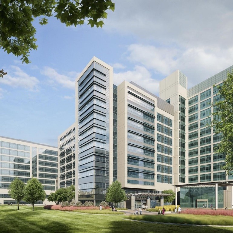 A building with landscaping